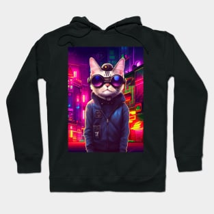 Techno Cat In Japan Neon City Hoodie